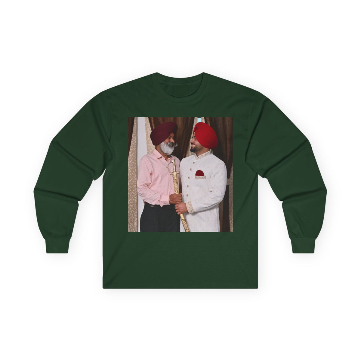 Dhaliwal King Long Sleeve Tee — Punjabi Sherwani Photo & Gold Crest