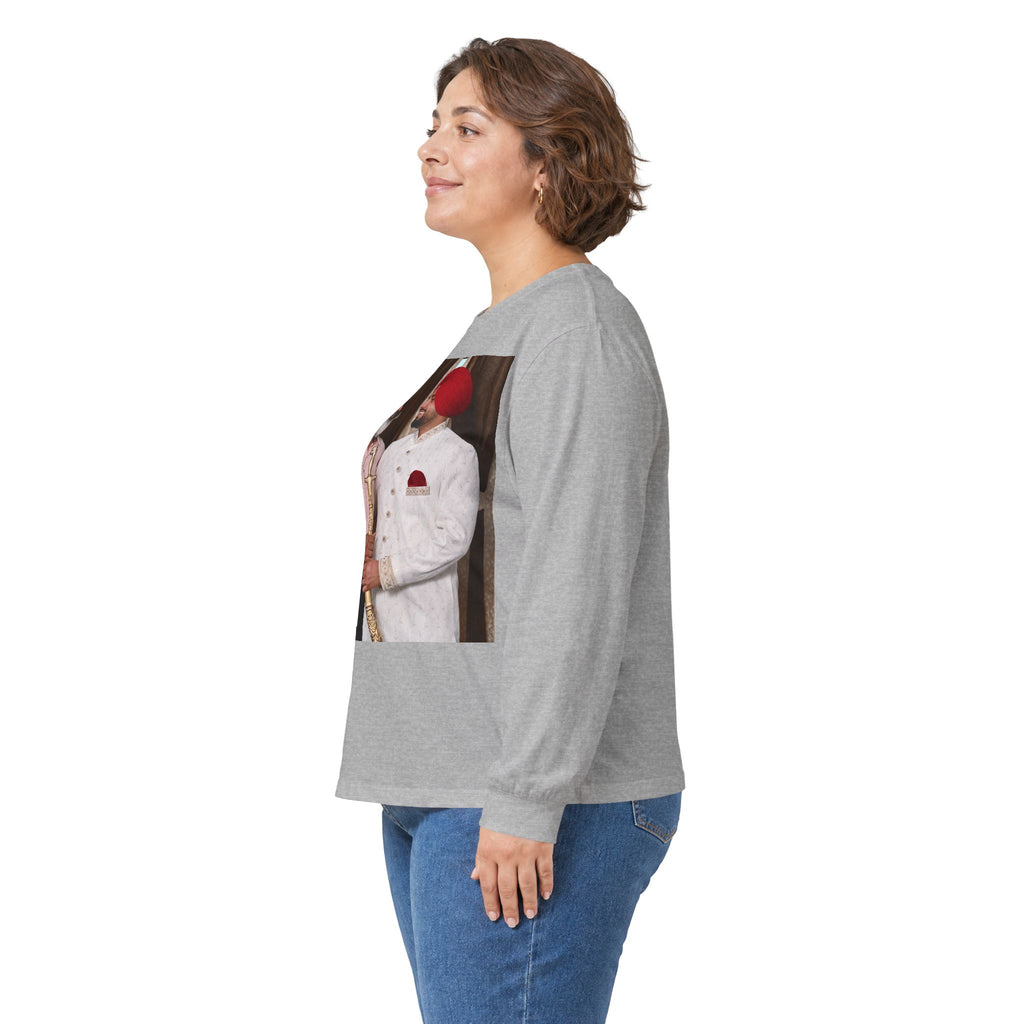 Dhaliwal King Long Sleeve Tee — Punjabi Sherwani Photo & Gold Crest