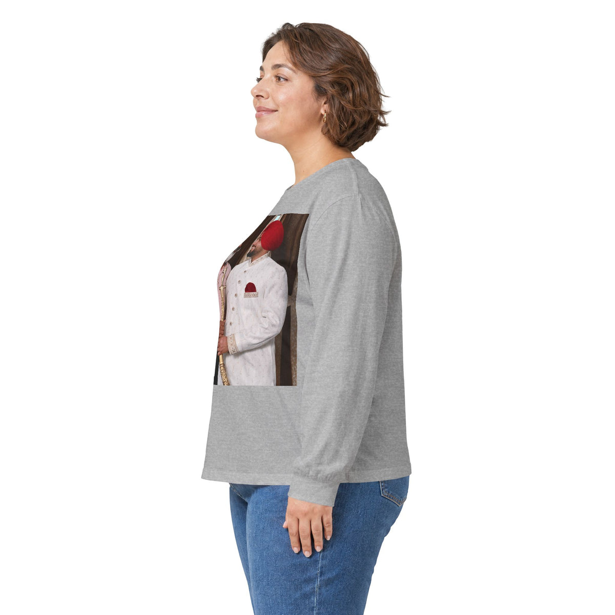 Dhaliwal King Long Sleeve Tee — Punjabi Sherwani Photo & Gold Crest