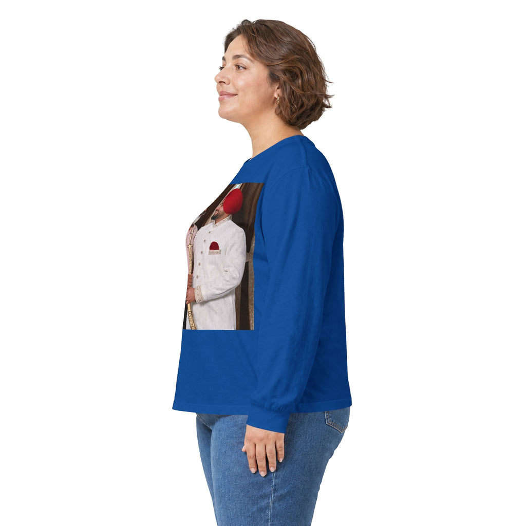 Dhaliwal King Long Sleeve Tee — Punjabi Sherwani Photo & Gold Crest