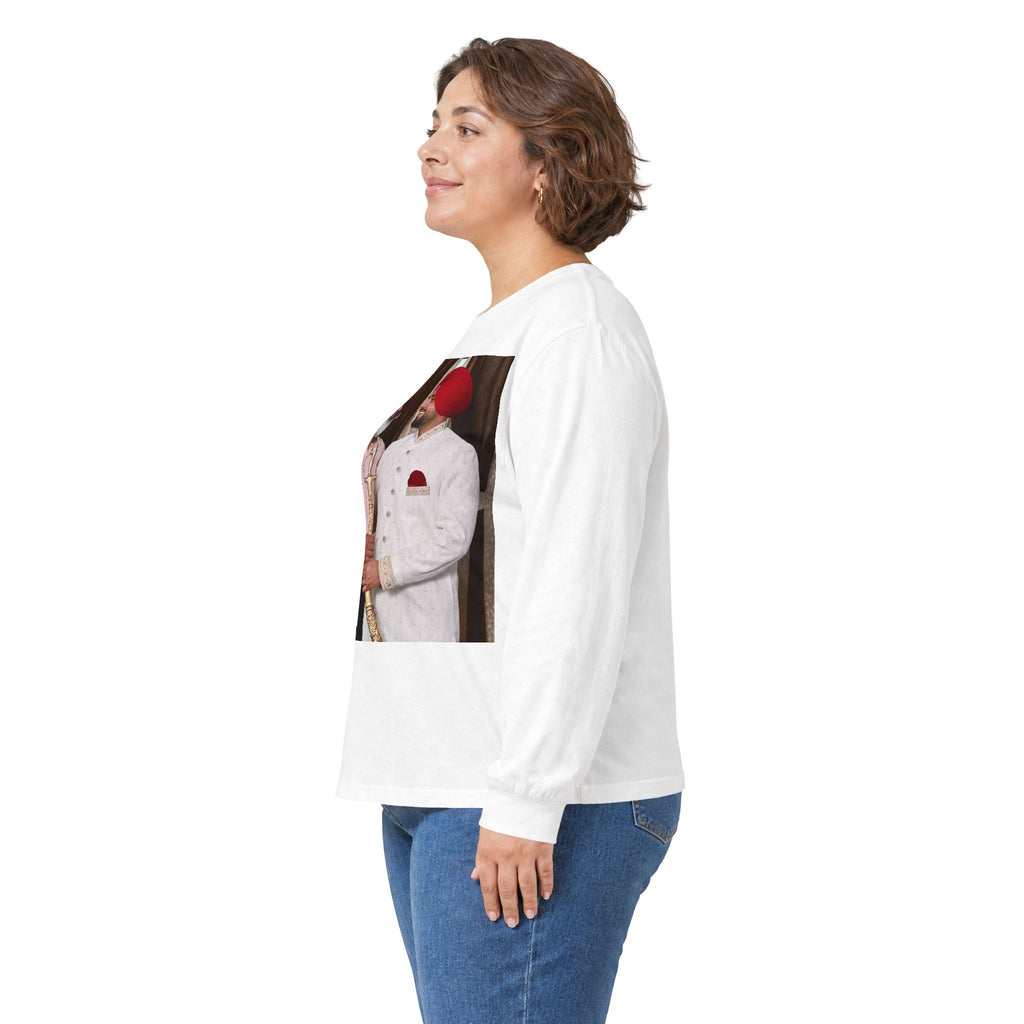 Dhaliwal King Long Sleeve Tee — Punjabi Sherwani Photo & Gold Crest