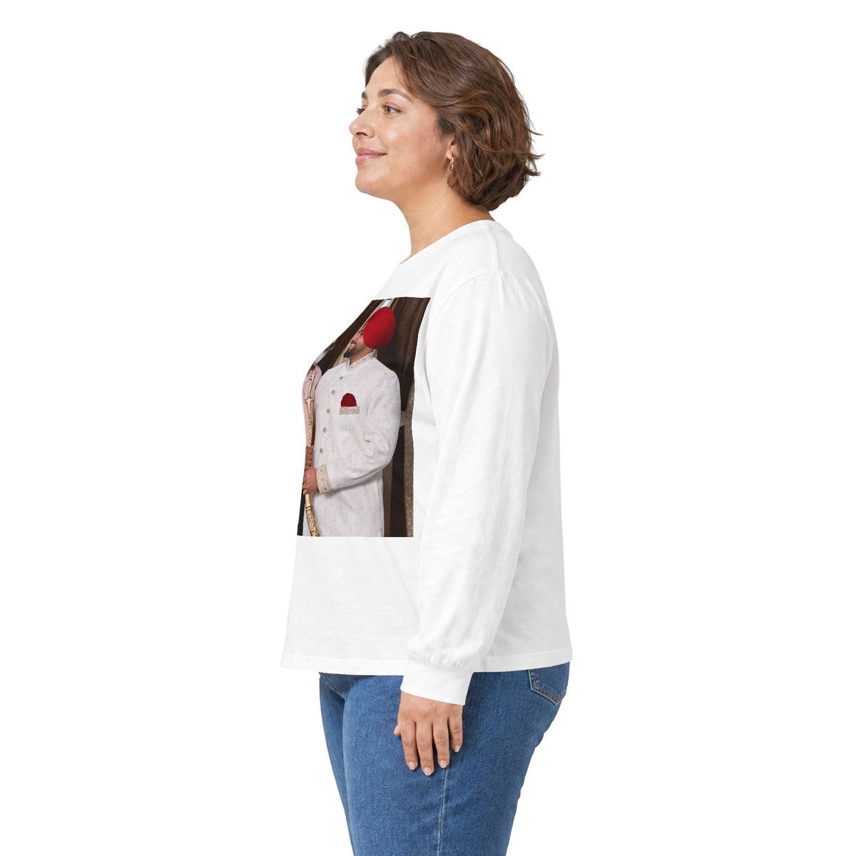 Dhaliwal King Long Sleeve Tee — Punjabi Sherwani Photo & Gold Crest