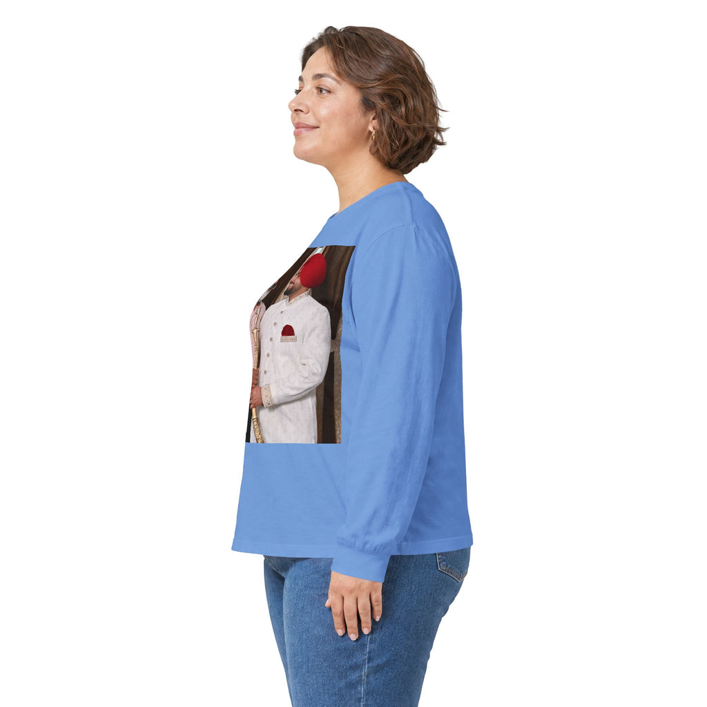 Dhaliwal King Long Sleeve Tee — Punjabi Sherwani Photo & Gold Crest