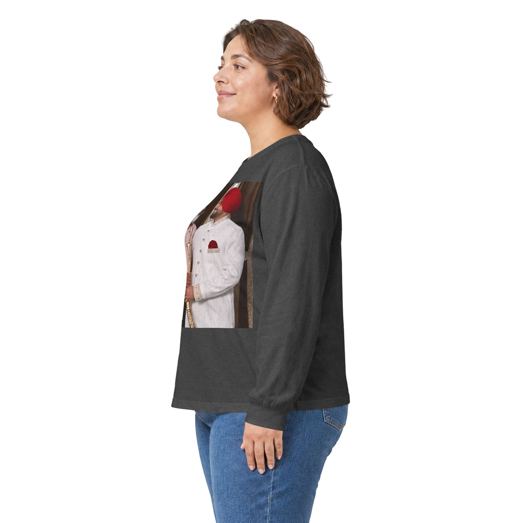 Dhaliwal King Long Sleeve Tee — Punjabi Sherwani Photo & Gold Crest