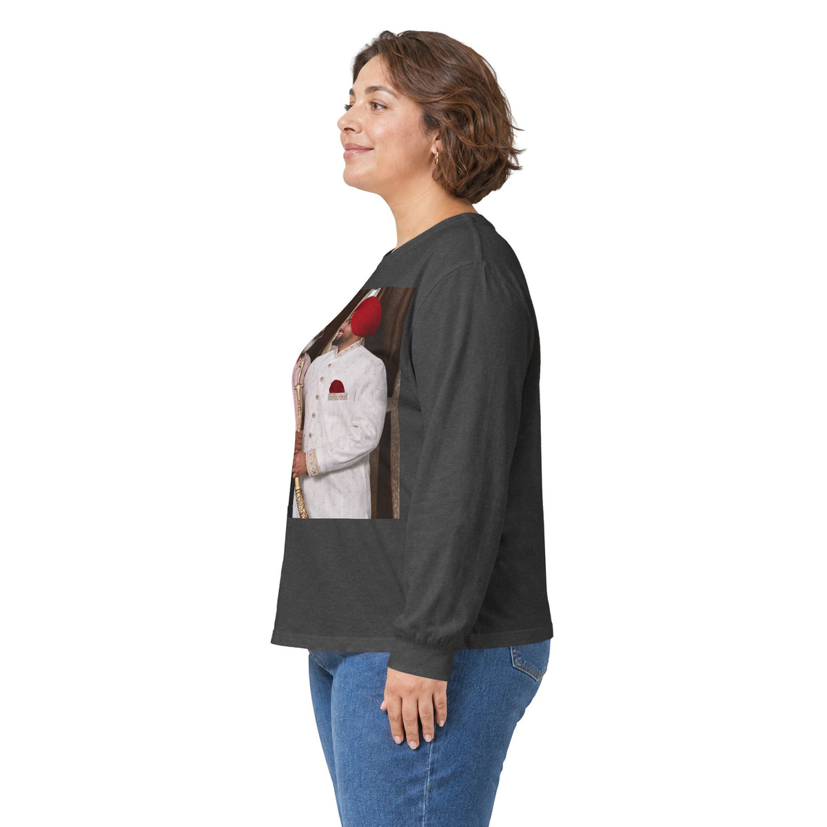 Dhaliwal King Long Sleeve Tee — Punjabi Sherwani Photo & Gold Crest