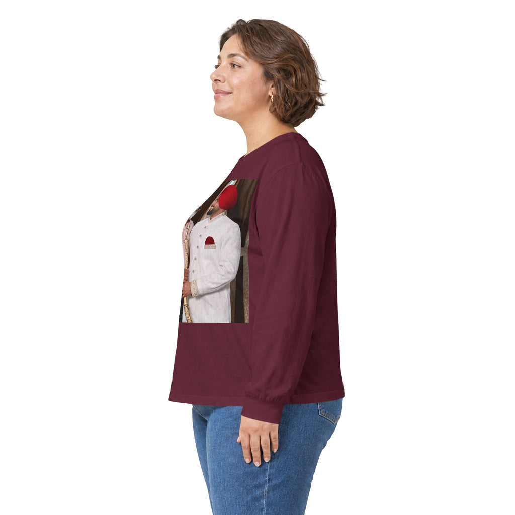 Dhaliwal King Long Sleeve Tee — Punjabi Sherwani Photo & Gold Crest