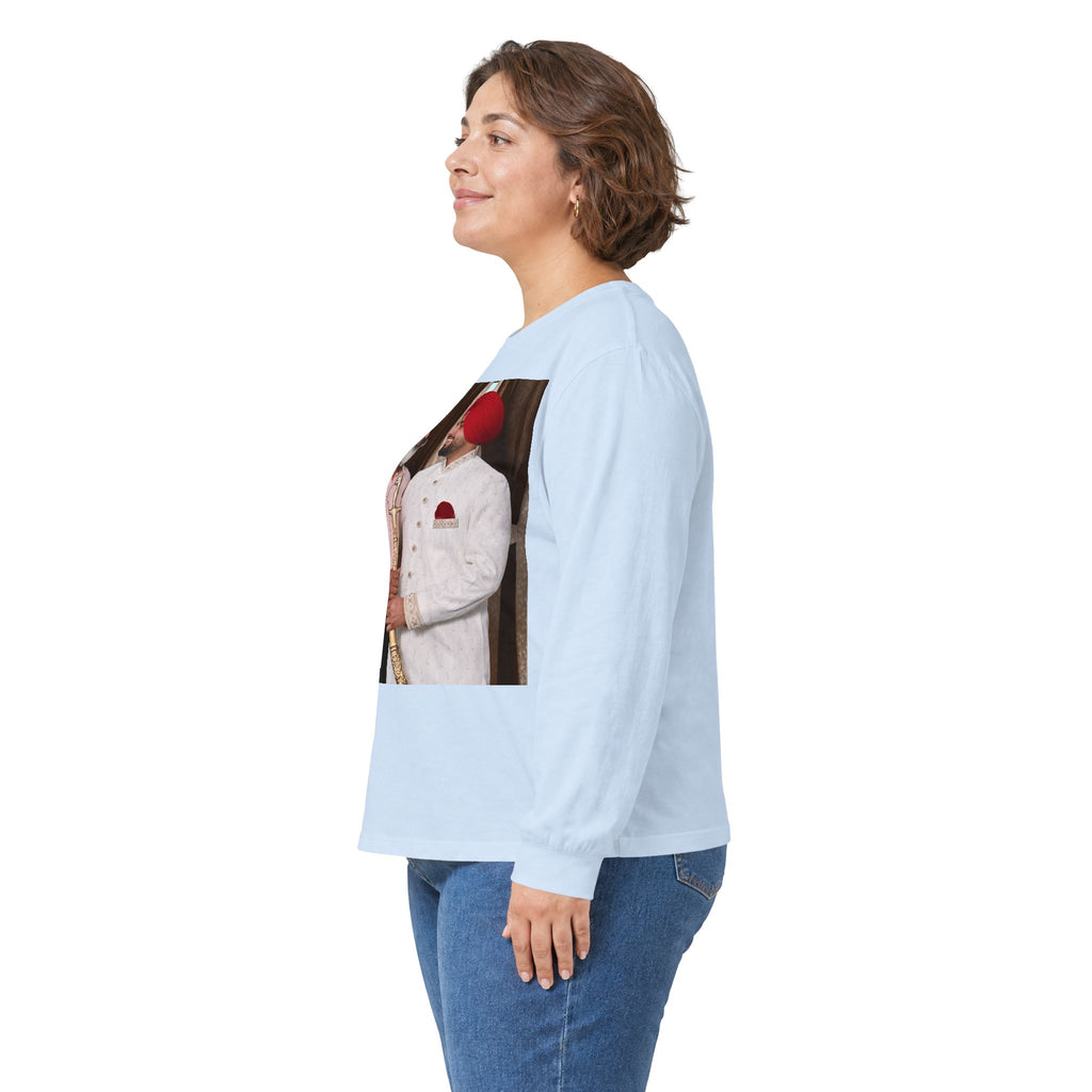 Dhaliwal King Long Sleeve Tee — Punjabi Sherwani Photo & Gold Crest
