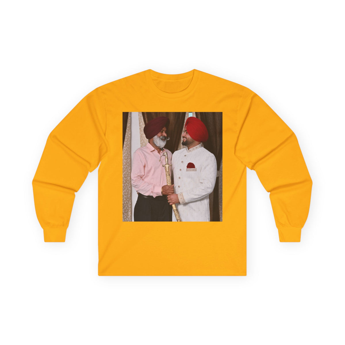Dhaliwal King Long Sleeve Tee — Punjabi Sherwani Photo & Gold Crest