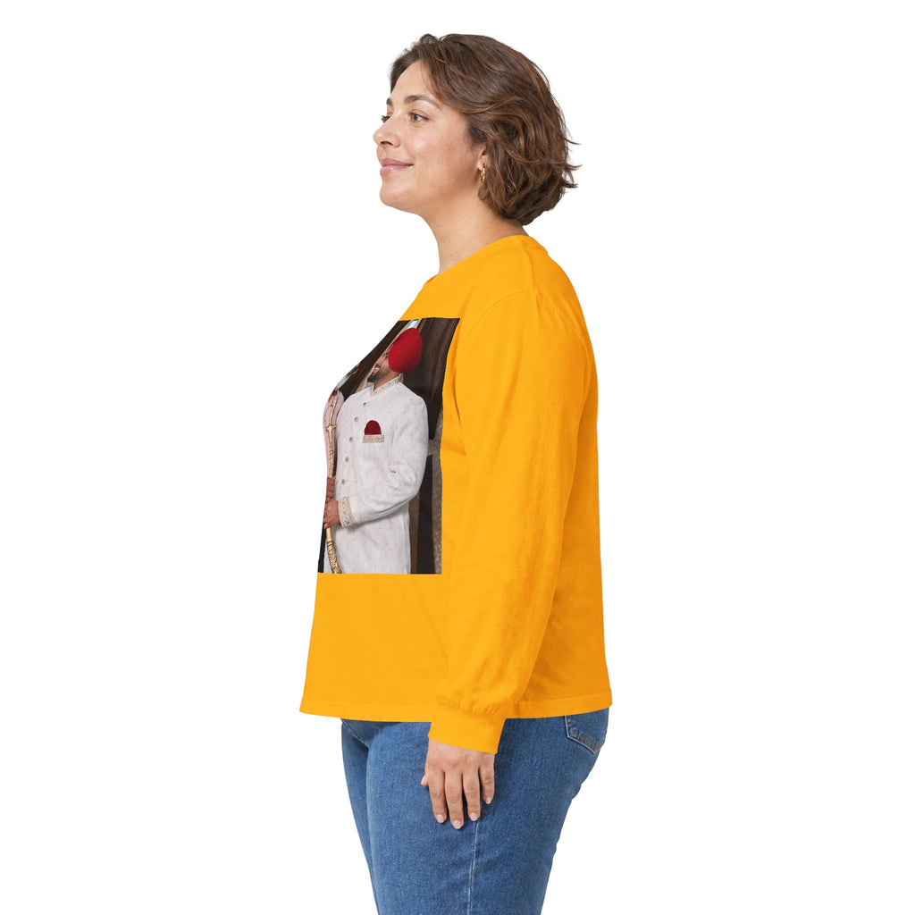 Dhaliwal King Long Sleeve Tee — Punjabi Sherwani Photo & Gold Crest