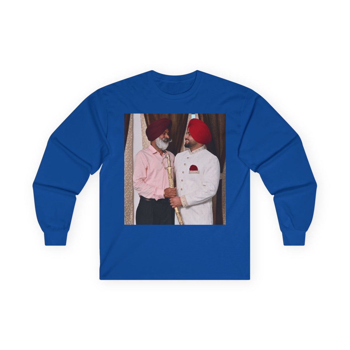 Dhaliwal King Long Sleeve Tee — Punjabi Sherwani Photo & Gold Crest