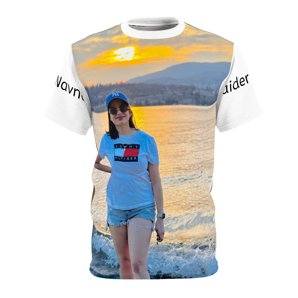 Personalized Photo All-Over Print Tee — Sunset Beach Portrait Shirt