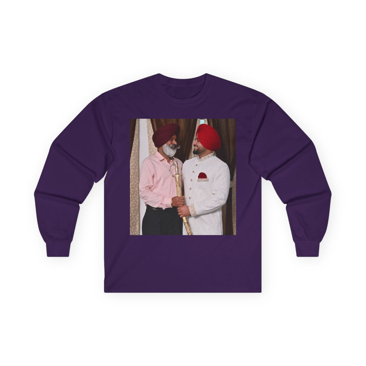 Dhaliwal King Long Sleeve Tee — Punjabi Sherwani Photo & Gold Crest