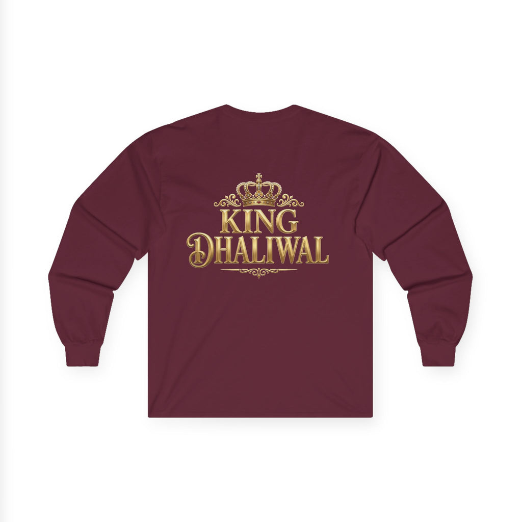 Dhaliwal King Long Sleeve Tee — Punjabi Sherwani Photo & Gold Crest