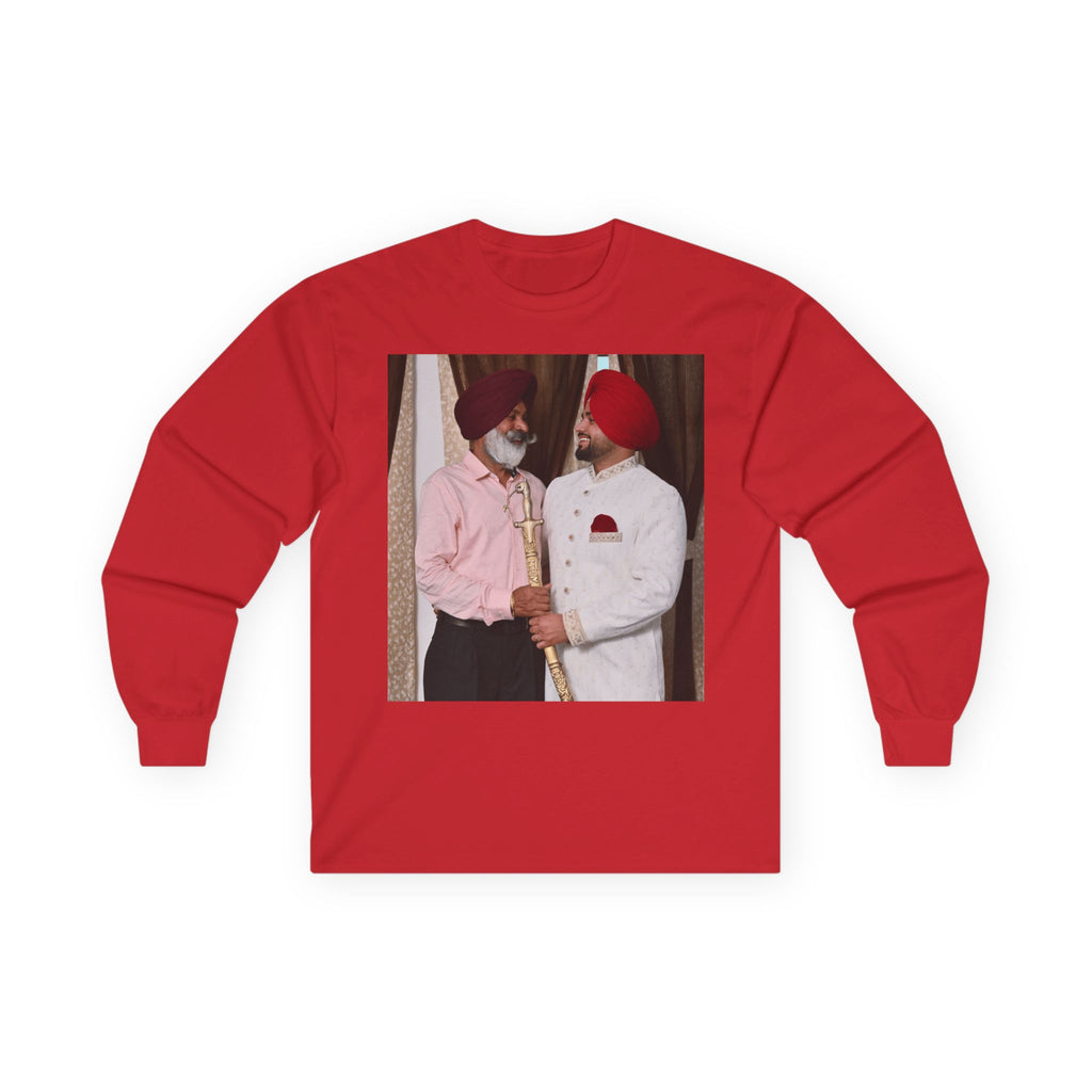 Dhaliwal King Long Sleeve Tee — Punjabi Sherwani Photo & Gold Crest