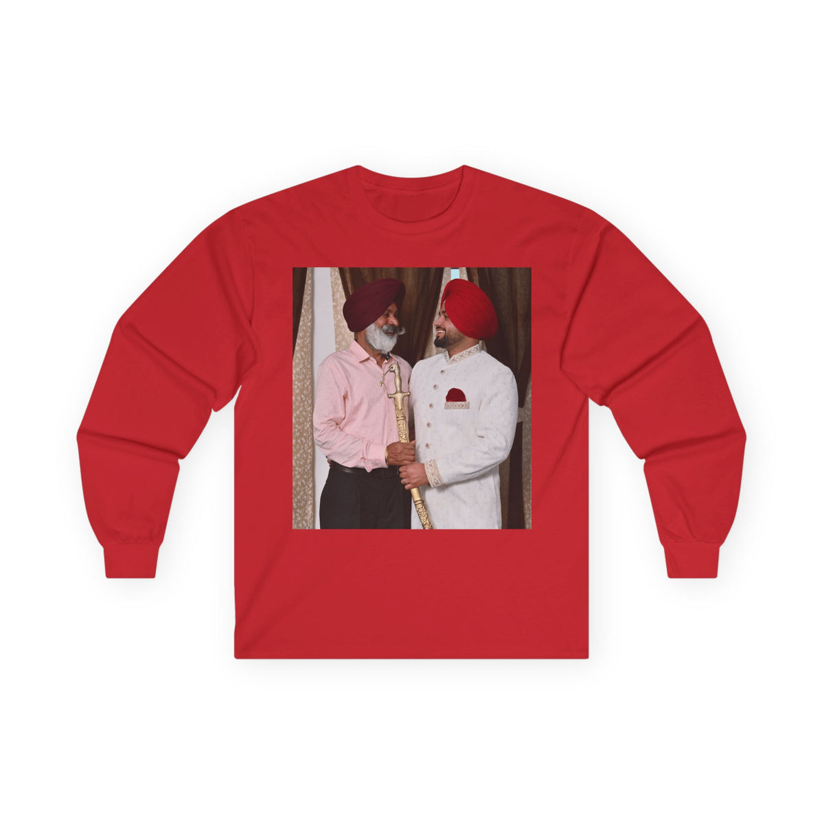 Dhaliwal King Long Sleeve Tee — Punjabi Sherwani Photo & Gold Crest
