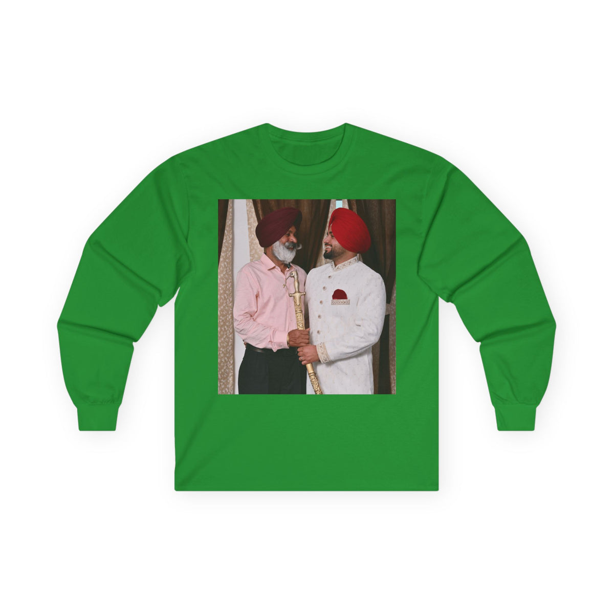 Dhaliwal King Long Sleeve Tee — Punjabi Sherwani Photo & Gold Crest
