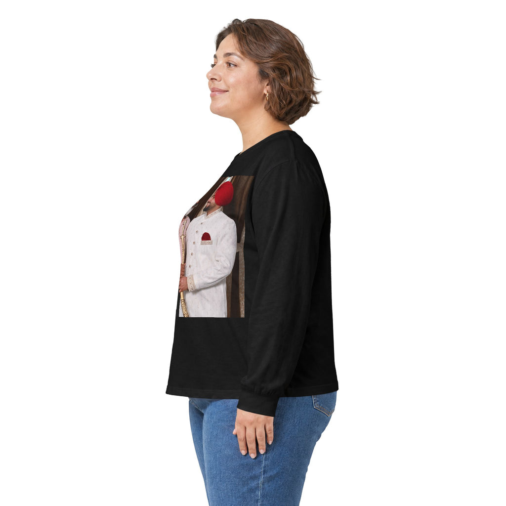 Dhaliwal King Long Sleeve Tee — Punjabi Sherwani Photo & Gold Crest