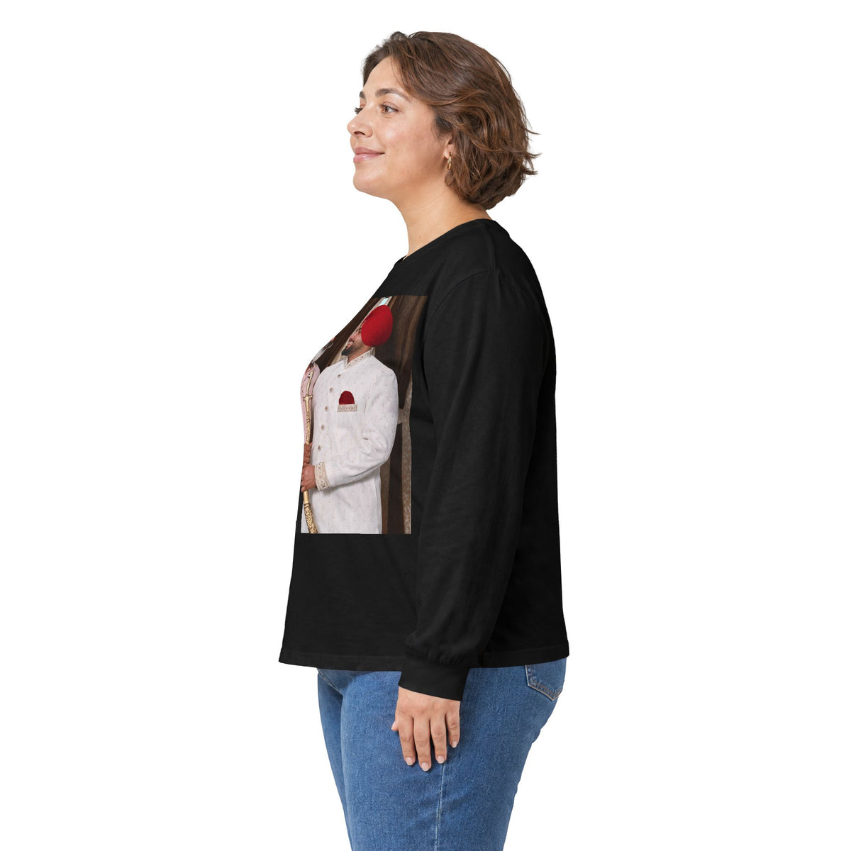 Dhaliwal King Long Sleeve Tee — Punjabi Sherwani Photo & Gold Crest