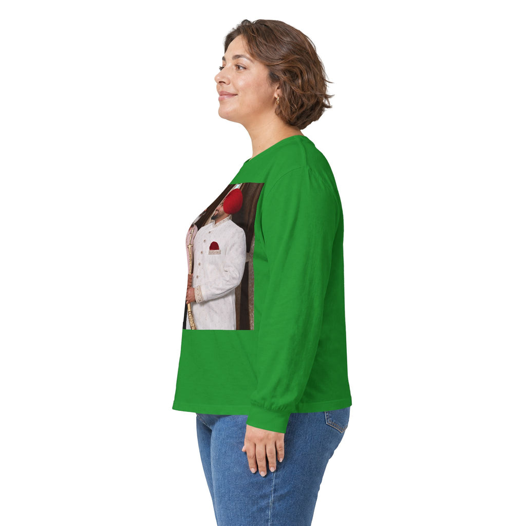 Dhaliwal King Long Sleeve Tee — Punjabi Sherwani Photo & Gold Crest