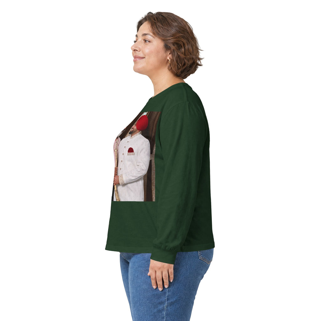 Dhaliwal King Long Sleeve Tee — Punjabi Sherwani Photo & Gold Crest